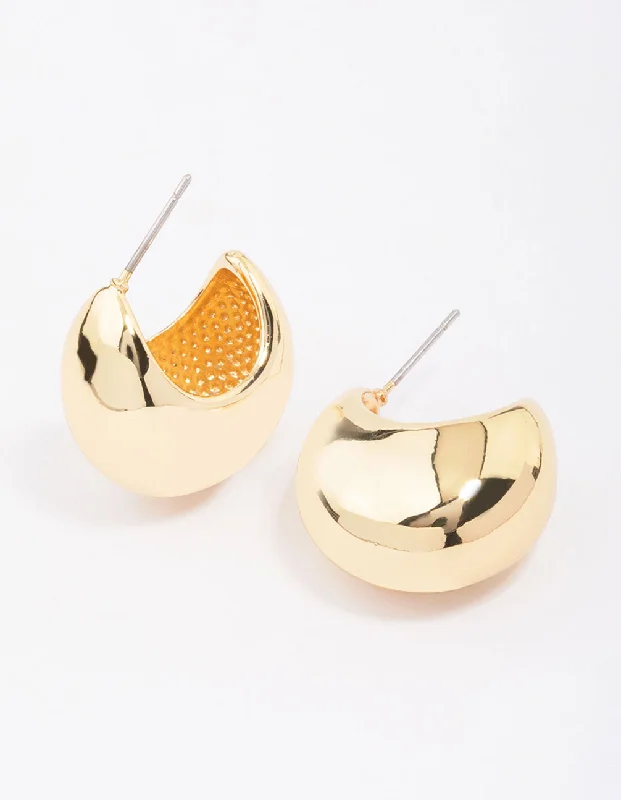 Tiny heart earrings-Gold Plated Brass Chunky Hoop Earrings