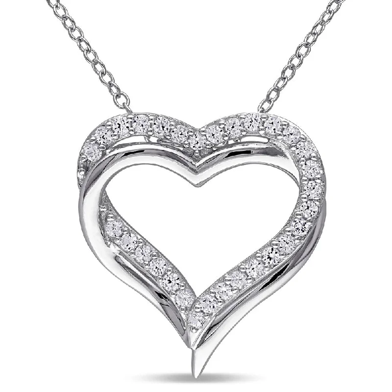 Luxe diamond necklaces-Miadora Sterling Silver Created White Sapphire Double Heart Necklace