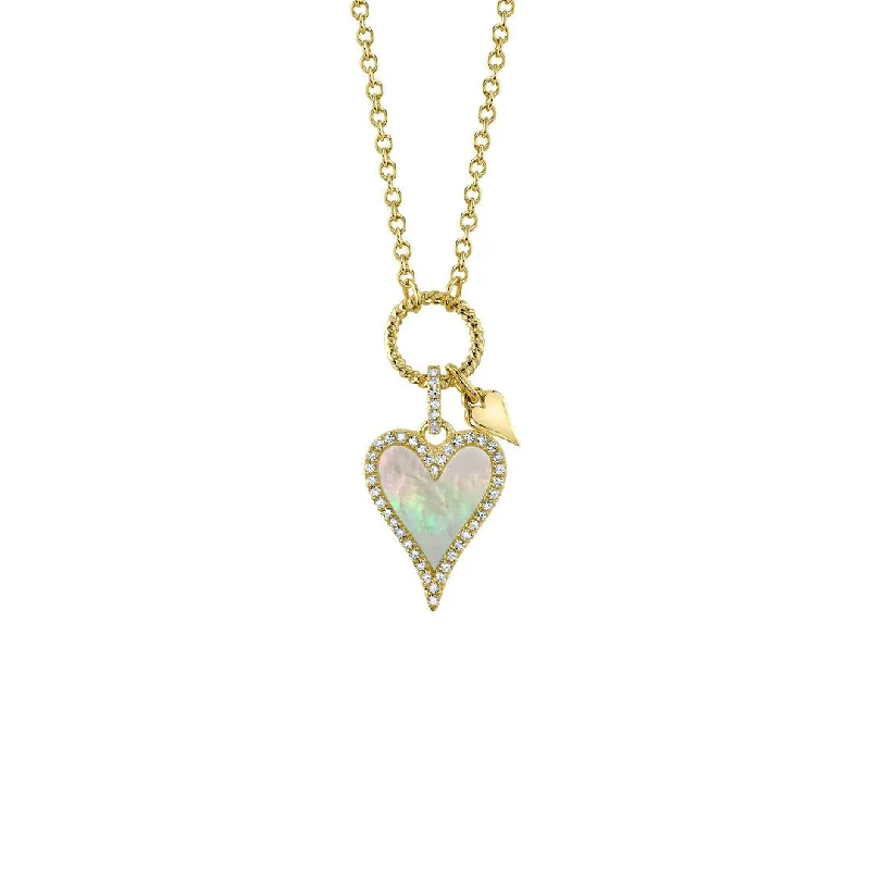 Victorian style necklaces-Mother of Pearl & Diamond Heart Necklace