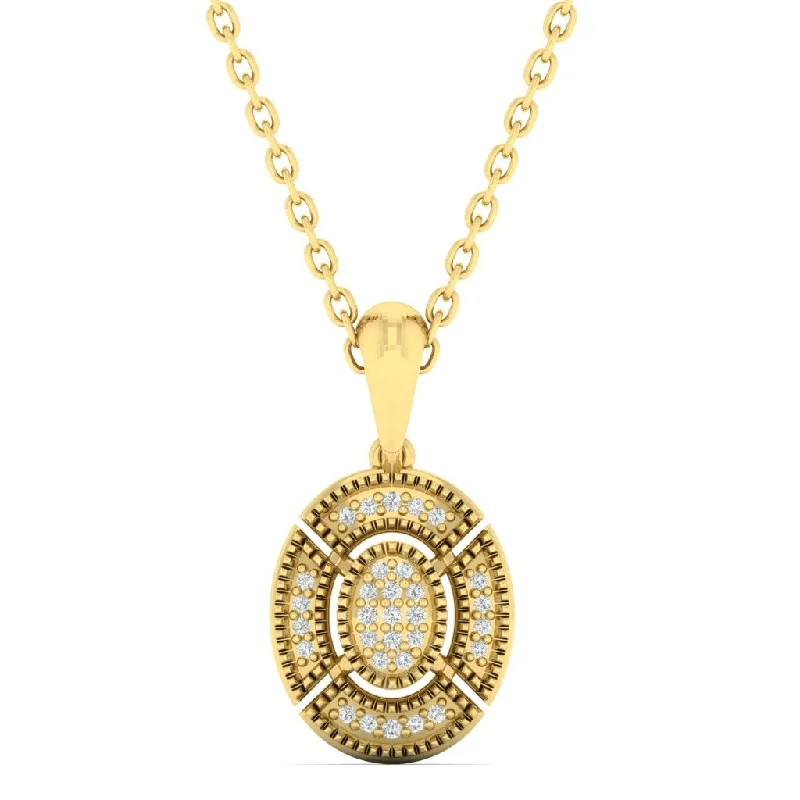 Thick link necklaces-Diamond Oval Medallion Vintage Pendant Necklace in 14k Yellow Gold (0.06ctw)