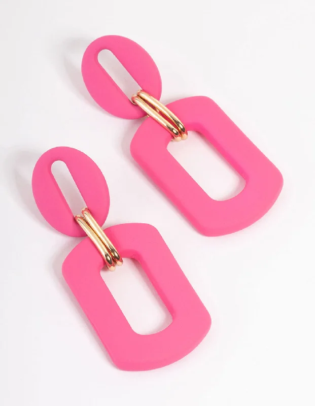 Thick bar earrings-Gold Mini Rubber Link Drop Earrings