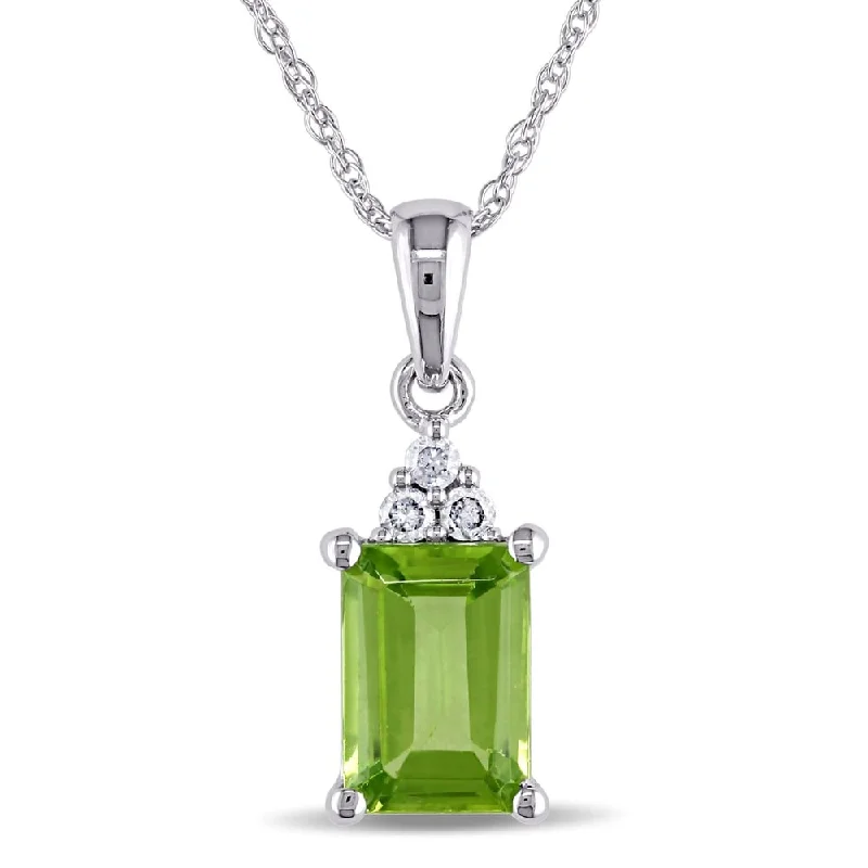 Elegant design necklaces-Miadora 10k White Gold Diamond and Peridot Necklace