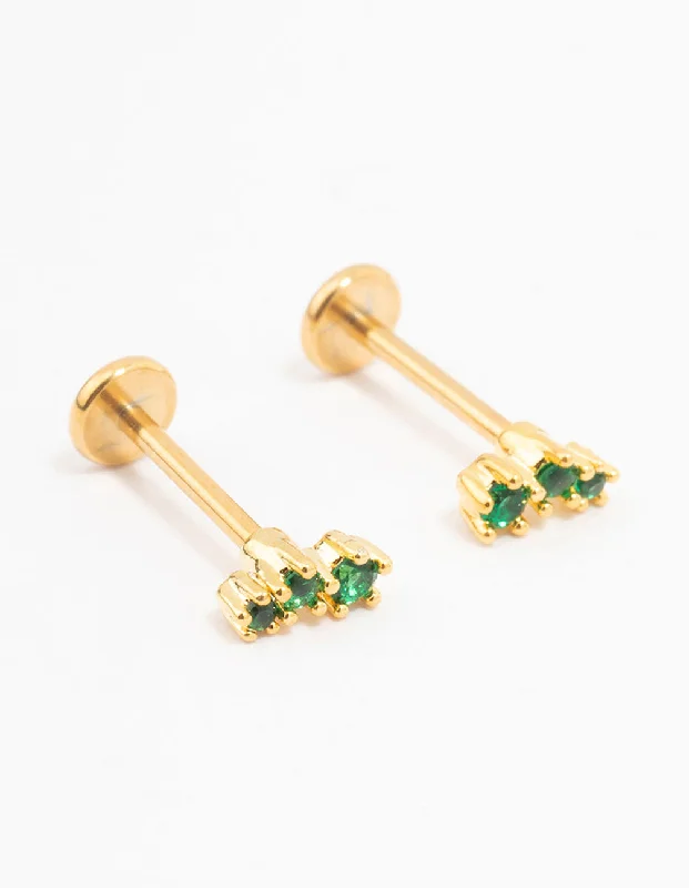 Woven thread earrings-Green Gold Plated Surgical Steel Mini Crawler Flat Backs 2-Pack