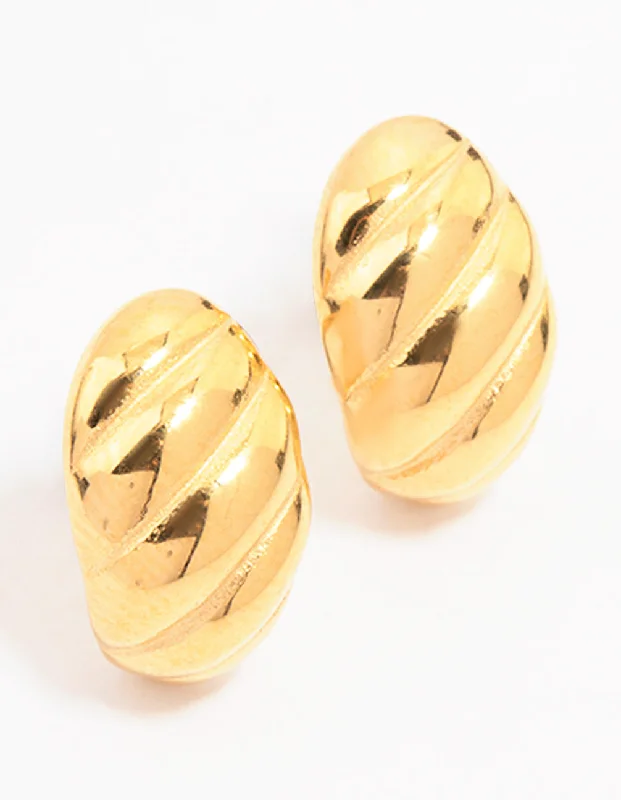 Thin hoop earrings-Waterproof Gold Plated Waterproof Stainless Steel Croissant Stud Earrings