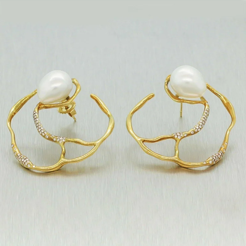 Thin hoop earrings-Ippolita 18k Yellow Gold Perla Circular Diamond & Pearl Custom Made Earrings