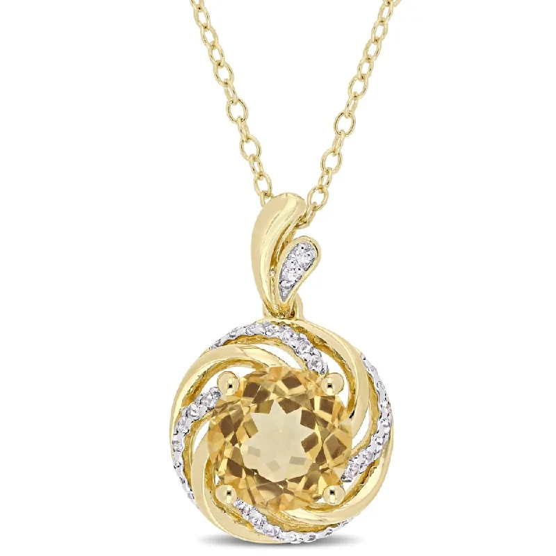 Coiled cord necklaces-Miadora Yellow Plated Sterling Silver Citrine White Topaz Diamond Swirl Halo Necklace