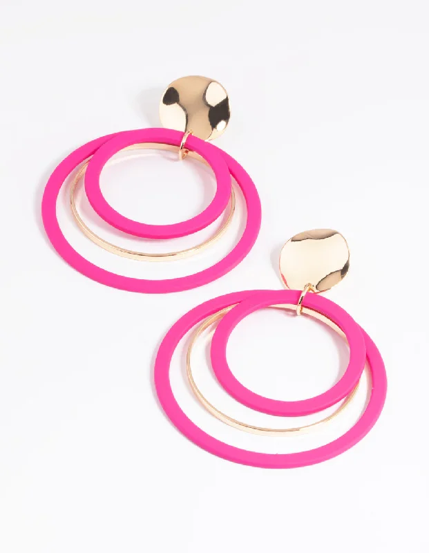 Wide hoop earrings-Pink Loop Drop Earrings