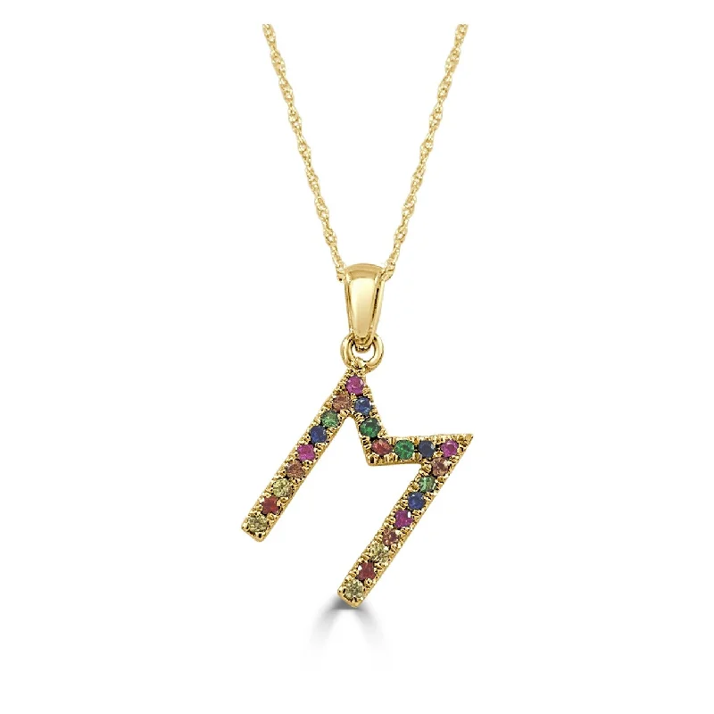 Luxe diamond necklaces-Joelle Initial Necklace M Rainbow Multi-Sapphire 14K Yellow Gold