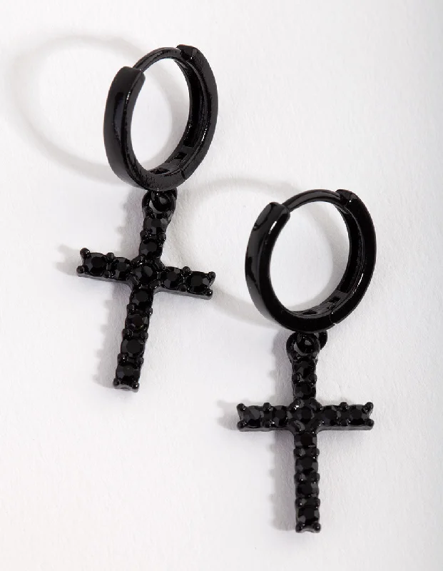 Bright stud earrings-Matte Diamante Cross Huggie Earrings