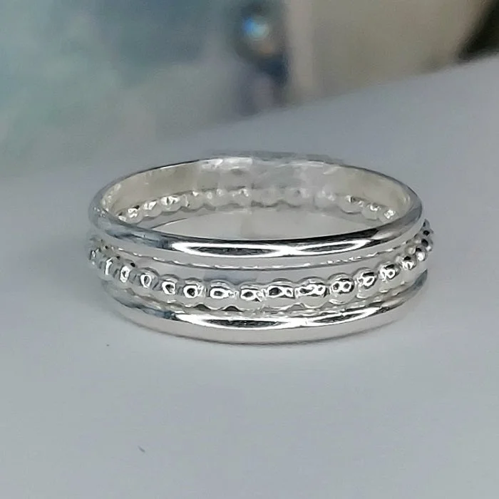 Woven cord engagement rings-Beaded Berri & Classic Bands (sterling silver)