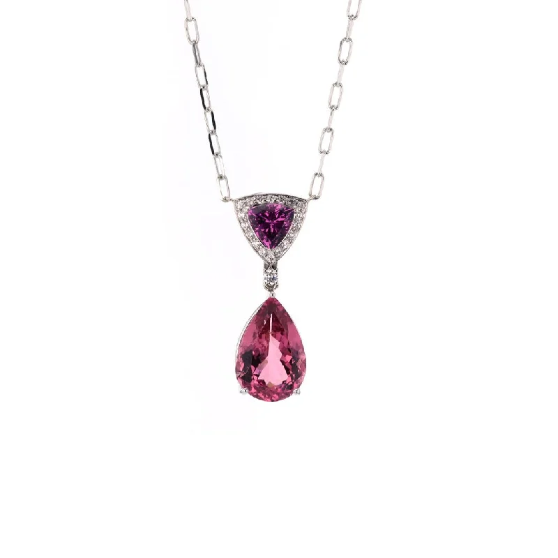 Vibrant enamel necklaces-Garnet, Tourmaline & Diamond Pendant Necklace