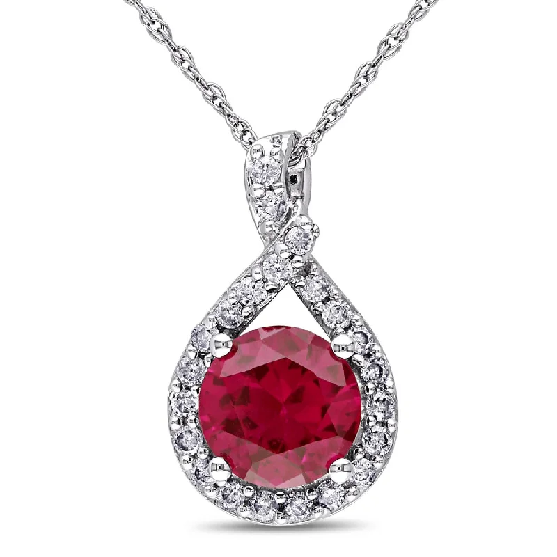 Aged medallion necklaces-Miadora 10k White Gold Created Ruby and 1/5ct TDW Diamond Necklace (H-I, I2-I3) - Red