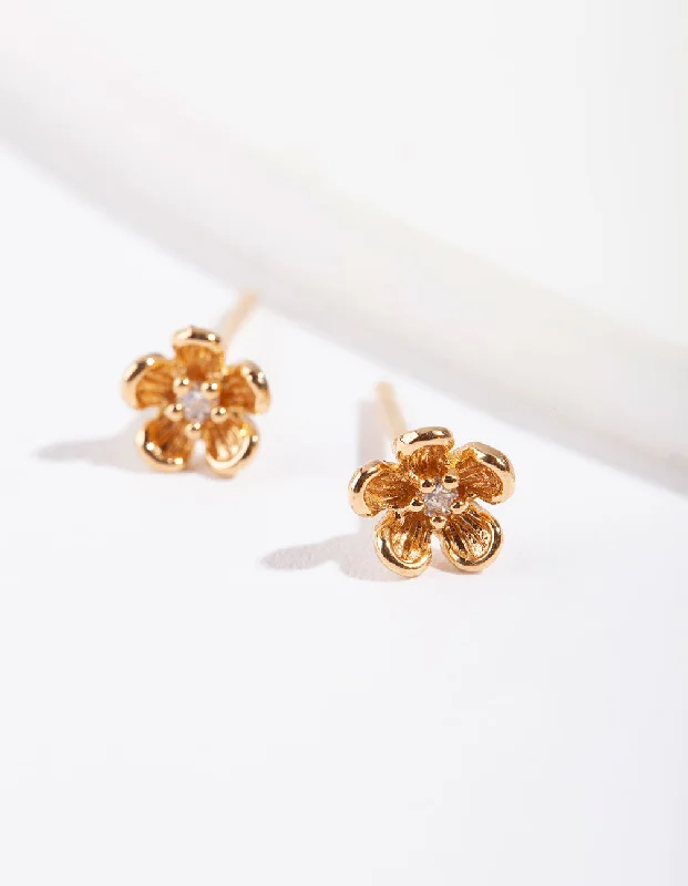 Petal hoop earrings-Gold Plated Sterling Silver Daisy Stud Earrings