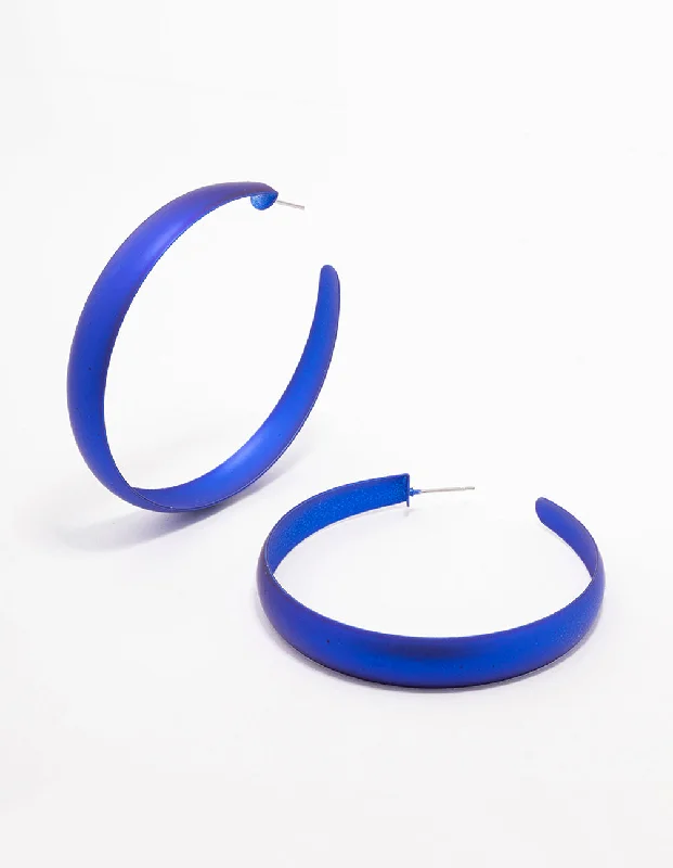 Bold cuff earrings-Blue Rubber Coated Hoop Earrings 60mm