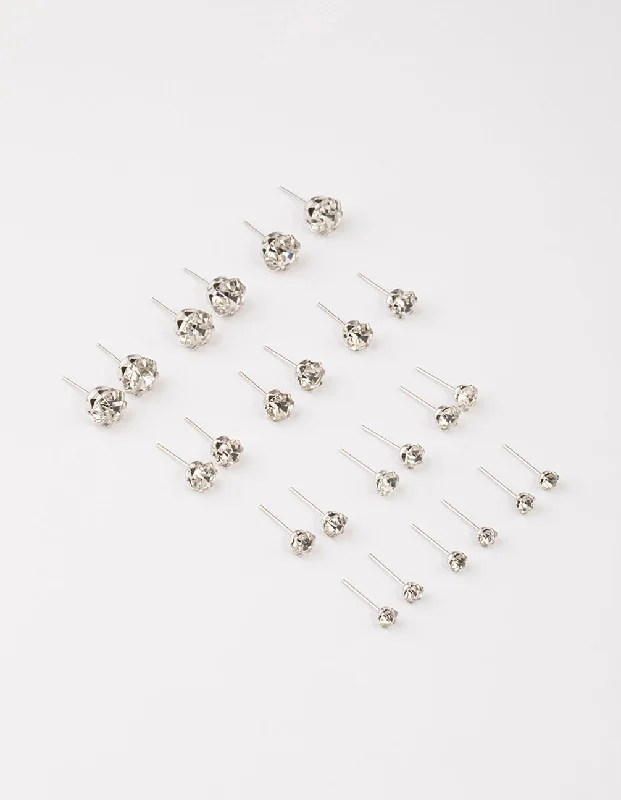 Rough texture earrings-Silver Classic Diamante Graduating Earrings 8-Pack