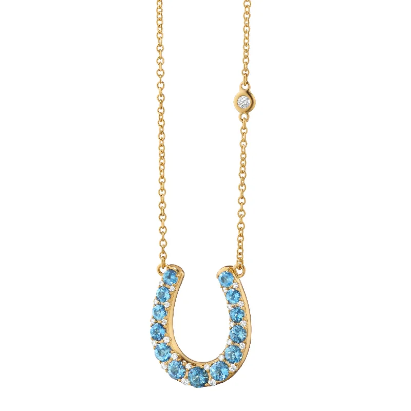 Stamped monogram necklaces-The Horseshoe Necklace with Aquamarine and Diamonds