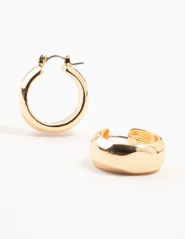 Wide hoop earrings-Gold Hinged Puff Hoop Earrings