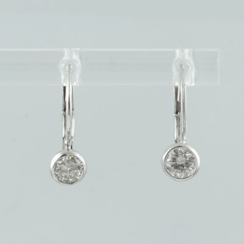 Deco style earrings-14k White Gold Diamond Dangle Drop Leverback Earrings 0.50ctw G-H SI1 1.5g