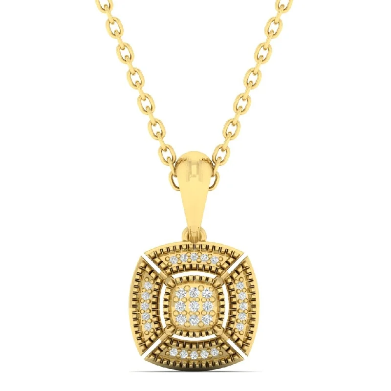 Playful bead necklaces-Diamond Cushion Medallion Vintage Pendant Necklace in 14k Yellow Gold (0.05ctw)