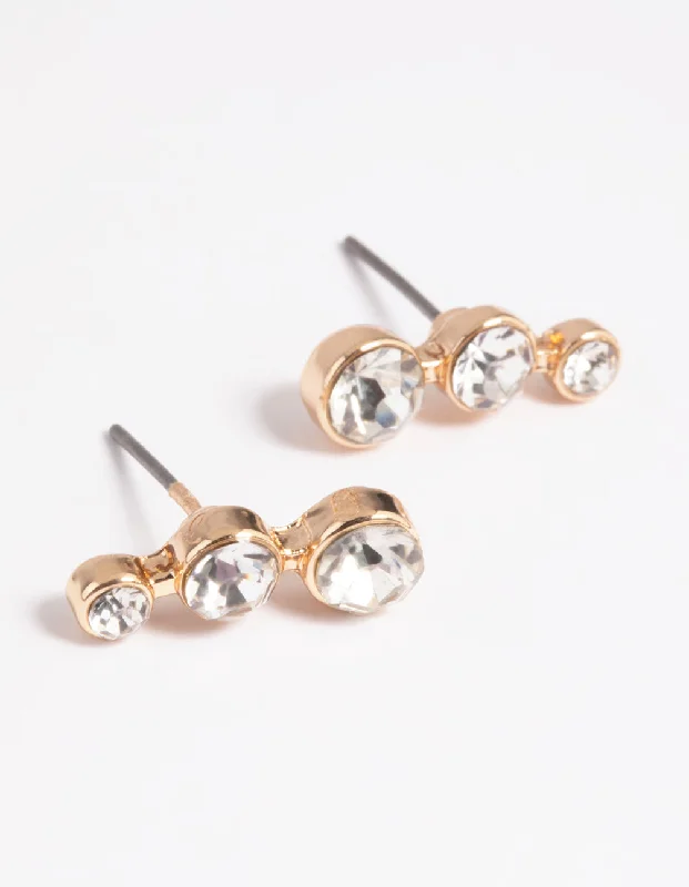 Woven thread earrings-Gold Diamante Crawler Stud Earrings