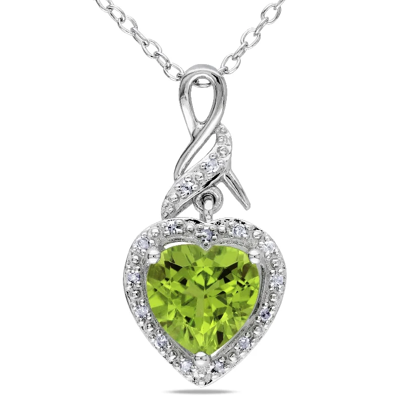 High bar necklaces-Miadora Sterling Silver Peridot and Diamond Accent Heart Necklace