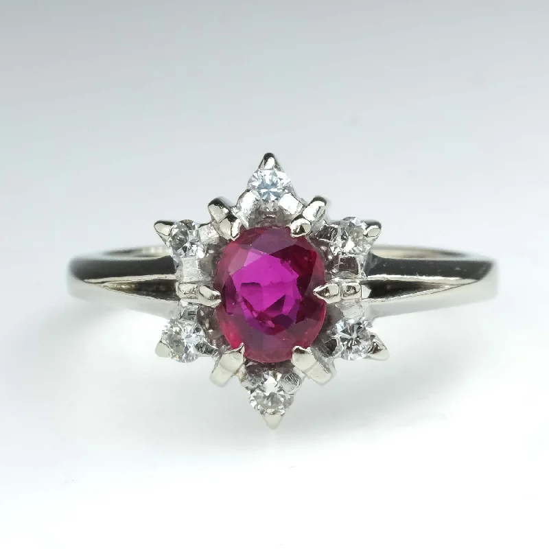 Lily design engagement rings-0.45ct Natural Ruby & Diamond Accented Vintage Halo Ring in 14K White Gold