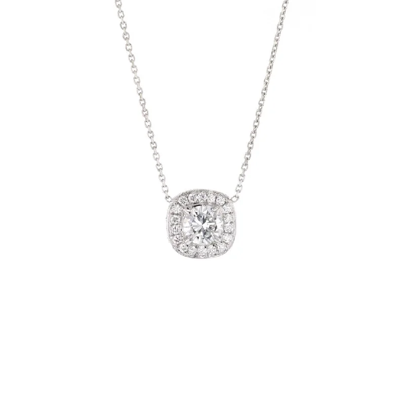 Oval gem necklaces-0.75 ct Diamond with 0.30 ctw Diamond Halo Pendant Necklace