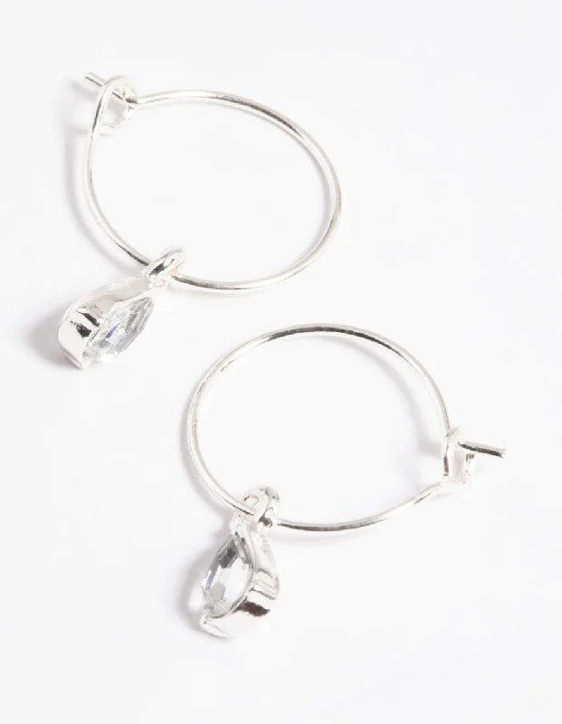 Polished bead earrings-Silver Pear Drop Hoop Earrings