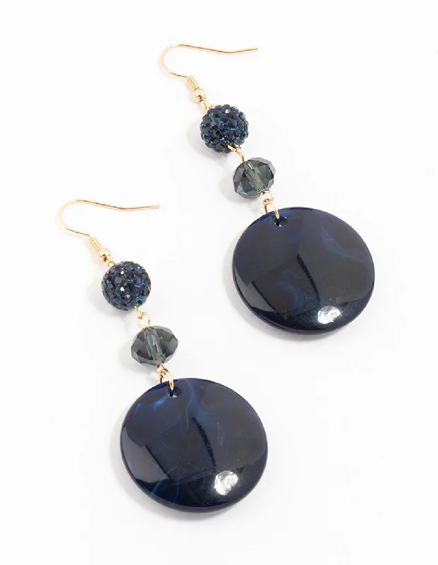 Ripple drop earrings-Gold & Black Fireball Marble Disc Drop Earrings