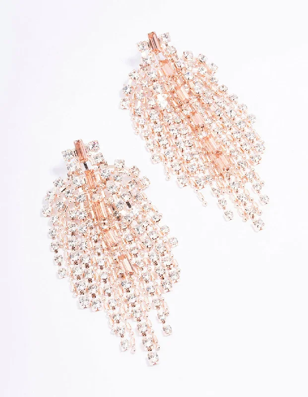 Spinel earrings-Rose Gold Mixed Stone Cup Chain Drop Earrings