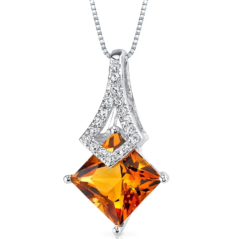 Fairy wing necklaces-14k White Gold 1.58 ct Citrine and Diamond Pendant Necklace