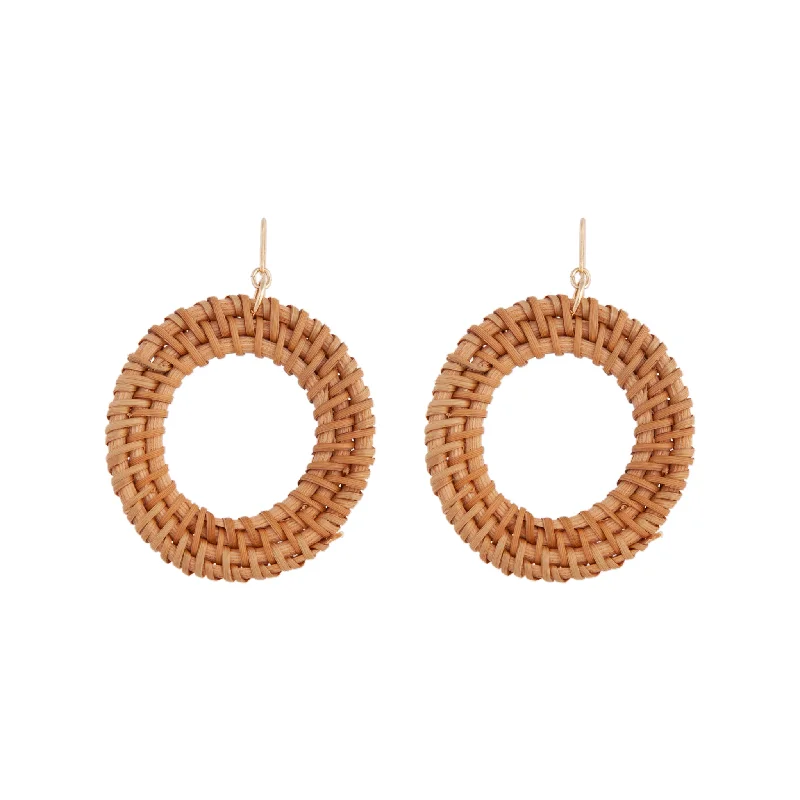 Silk tassel earrings-Raffia Circle Drop Earrings