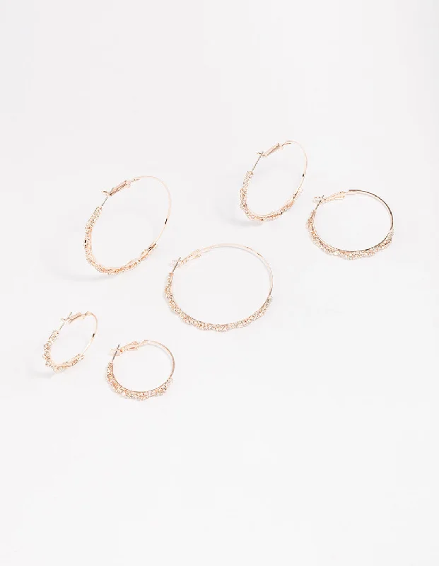 Coiled cord earrings-Rose Gold Diamante Oval Earring Pack