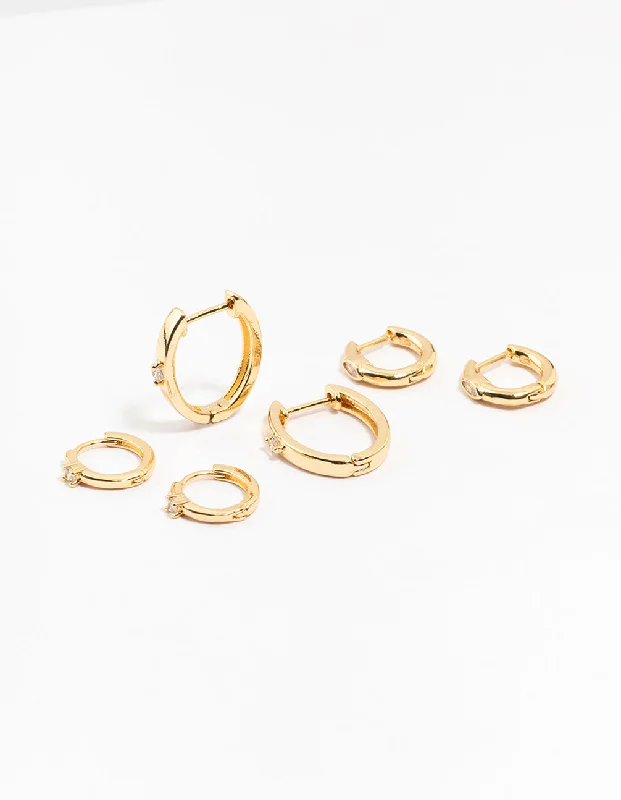 Oval dangle earrings-Gold Plated Brass Graduating Cubic ZIrconia Hoop Earrings