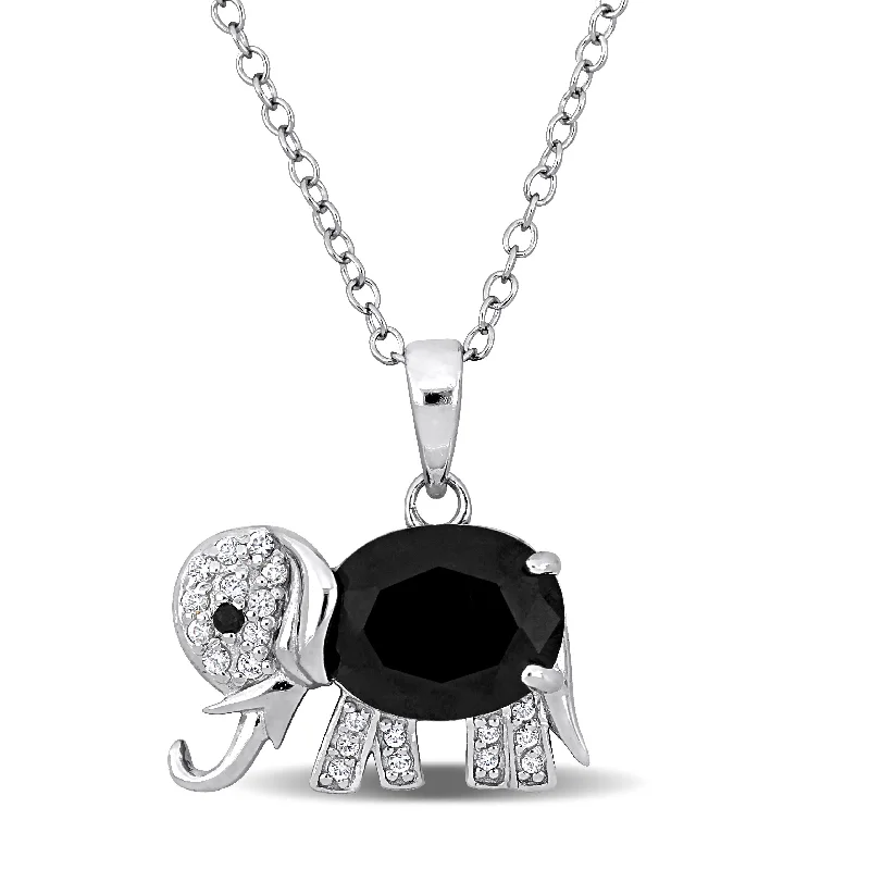 Surf wave necklaces-Miadora 3 5/8ct TGW Black Spinel and White Topaz Elephant Pendant Necklace in Sterling Silver-18+2 in