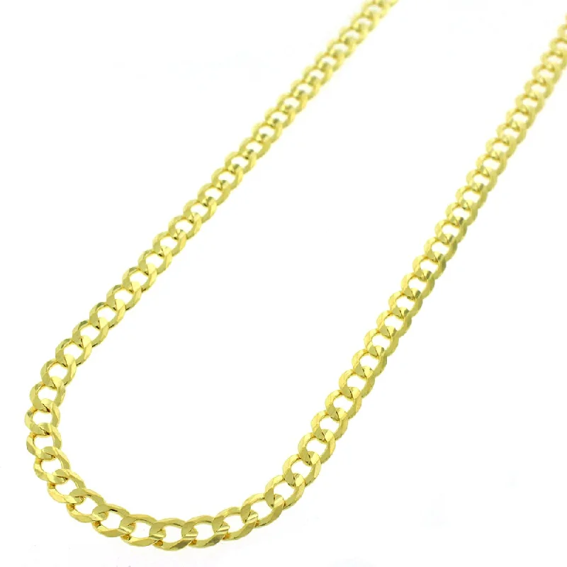 Solid bar necklaces-Authentic Solid Sterling Silver 3.5mm Cuban Curb Link .925 ITProLux Yellow Gold Necklace Chains 16" - 30", Made In Italy