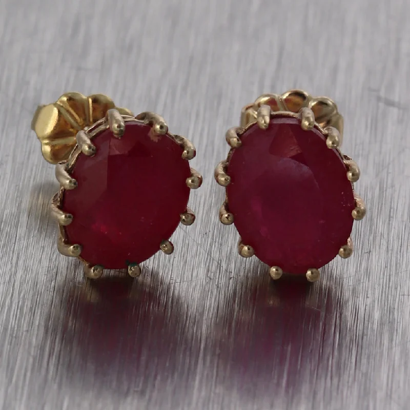 Crystal-twisted earrings-Vintage Esate 10k Yellow Gold 3ctw Red Stone Earrings