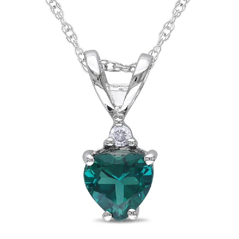 Crystal-twisted necklaces-Miadora 10k White Gold Created Emerald and Diamond Accent Heart Necklace