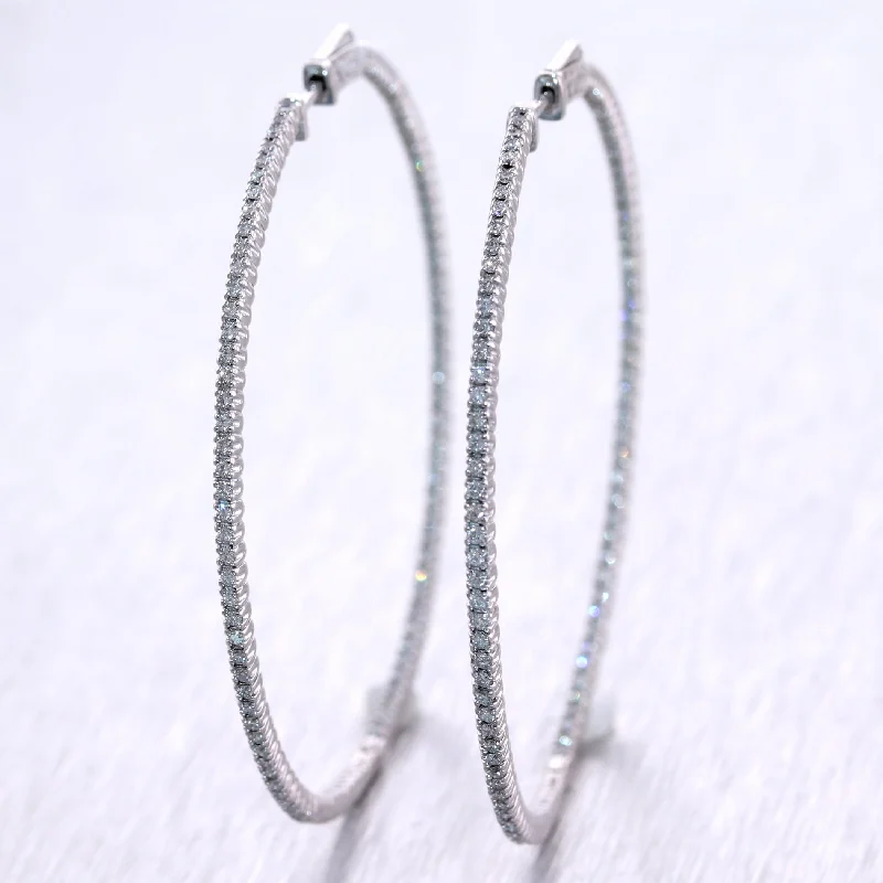 High gloss earrings-Modern 14k White Gold 1.75ctw Diamond In & Out Hoop Earrings