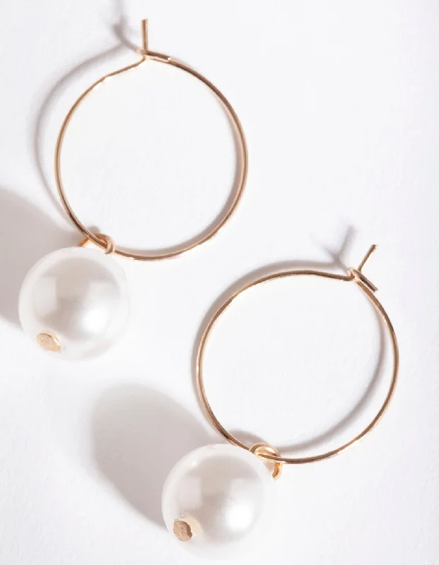 Wide hoop earrings-Gold Large Pearl Hoop Earrings