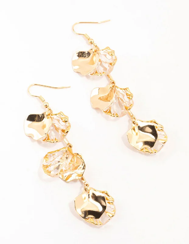 Shiny pearl earrings-Gold Holographic Petal Bar Drop Earrings