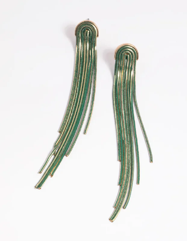 Swirl shape earrings-Green Waterfall Chain Drop Earrings