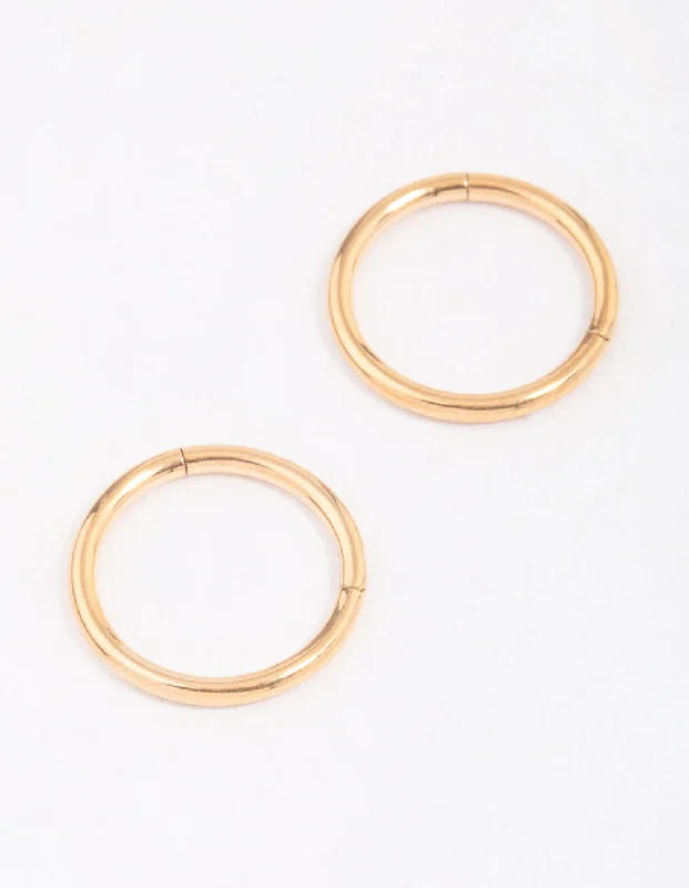 Vivid druzy earrings-Gold Plated Surgical Steel Sleeper Hoop Earrings 10mm