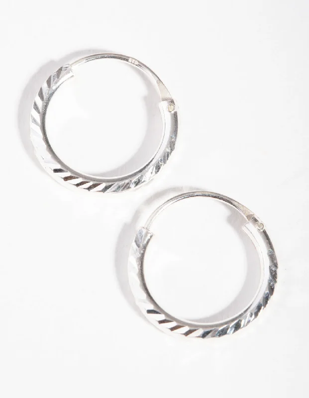 Thick hoop earrings-14mm Diamond Cut Hoop Earrings