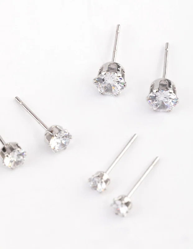 Sleek gem earrings-Waterproof Stainless Steel Cubic Zirconia Stud Earrings Pack