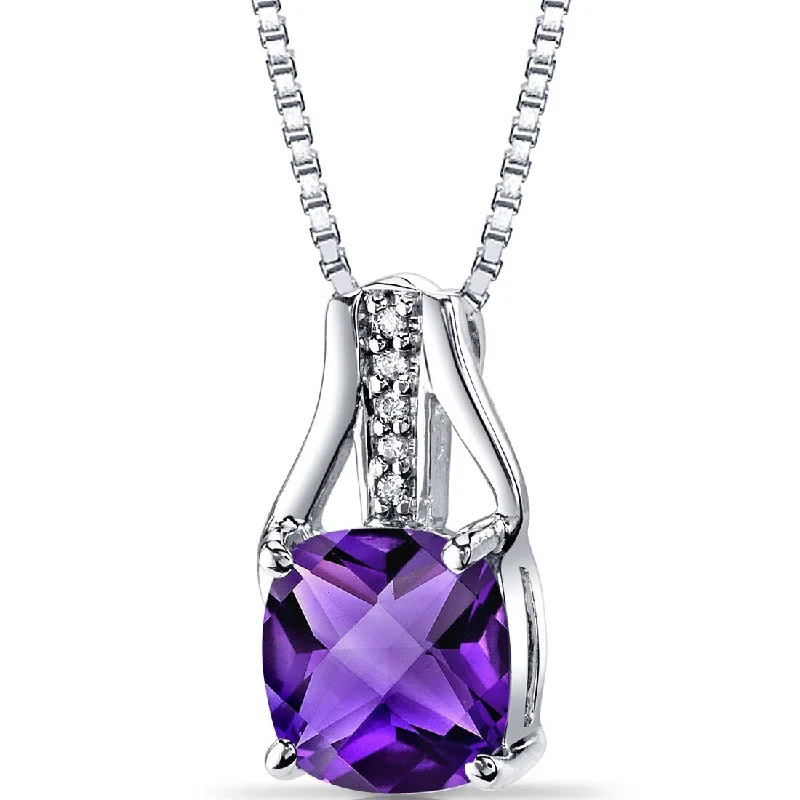 Oval gem necklaces-14k White Gold 2 ct Amethyst and Diamond Pendant Necklace