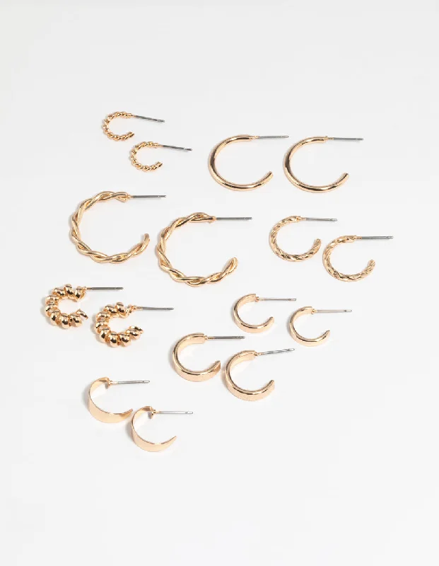 Topaz stud earrings-Gold Twisted Hoop Earring 8-Pack