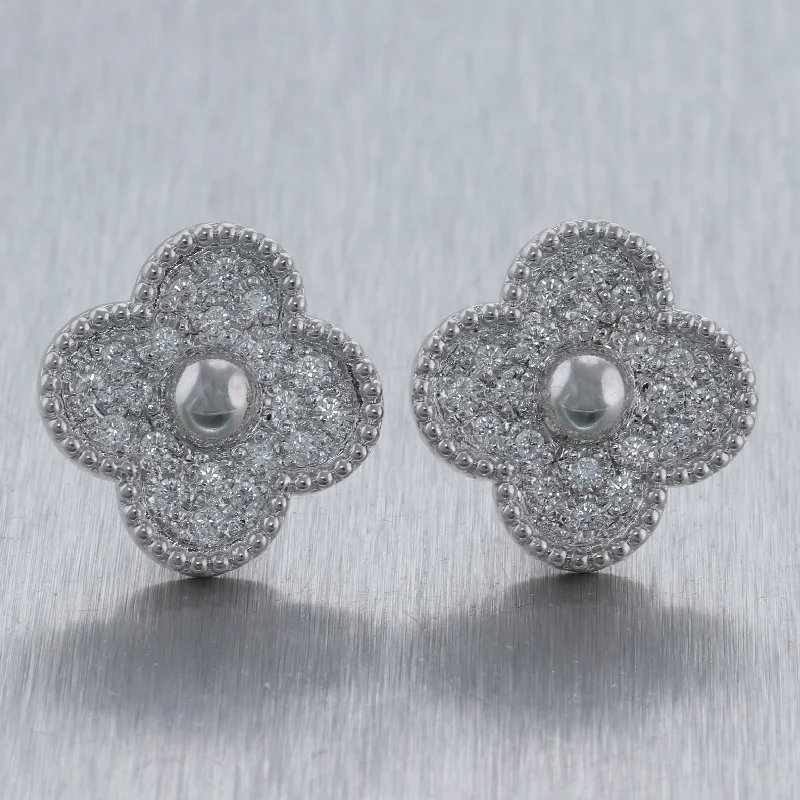 Pink gold earrings-Modern 18k White Gold 2ctw Diamond Flower Clip-On Earrings