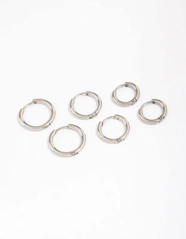 Tiny wing earrings-Surgical Steel Thin Classic Hoop Earrings Pack