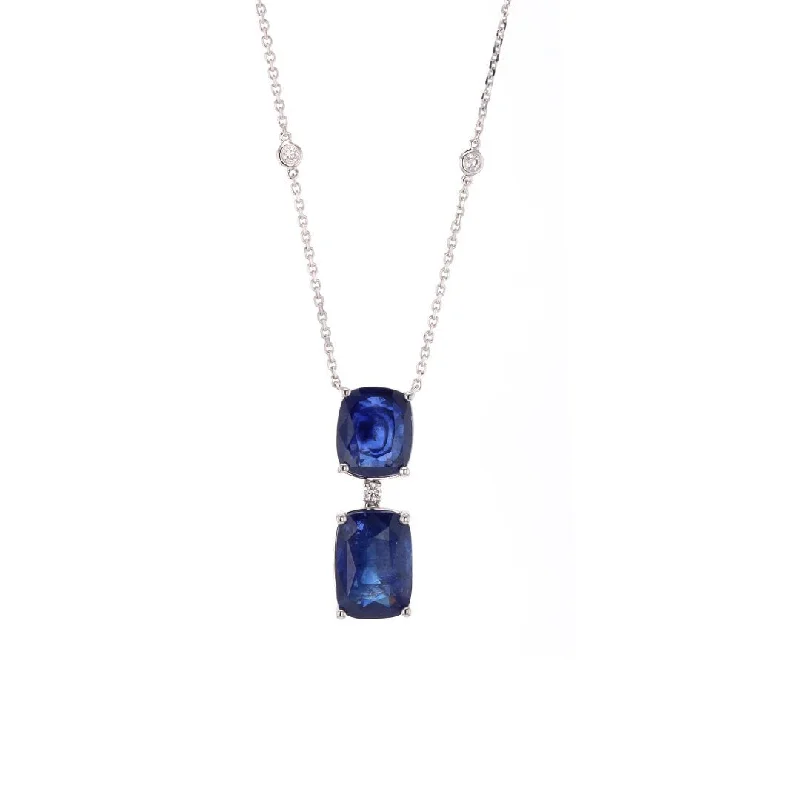 Floating stone necklaces-Blue Sapphire & Diamond Pendant Necklace